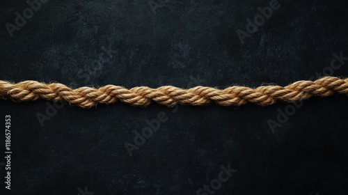 Twisted natural rope strand on dark textured surface background for creative or artistic projects photo