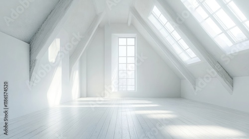 Bright Minimalist Loft with Skylights and Ample Copy Space for Interior Design Use