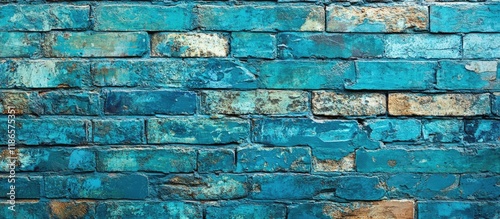 Textured turquoise brick wall background ideal for creative projects and modern graphic design applications photo