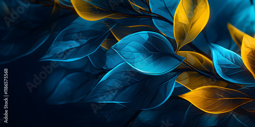 Abstract creative neon background with tropical leaves