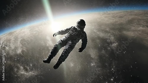 Astronaut gliding in space with Earth in the background during a serene cosmic moment