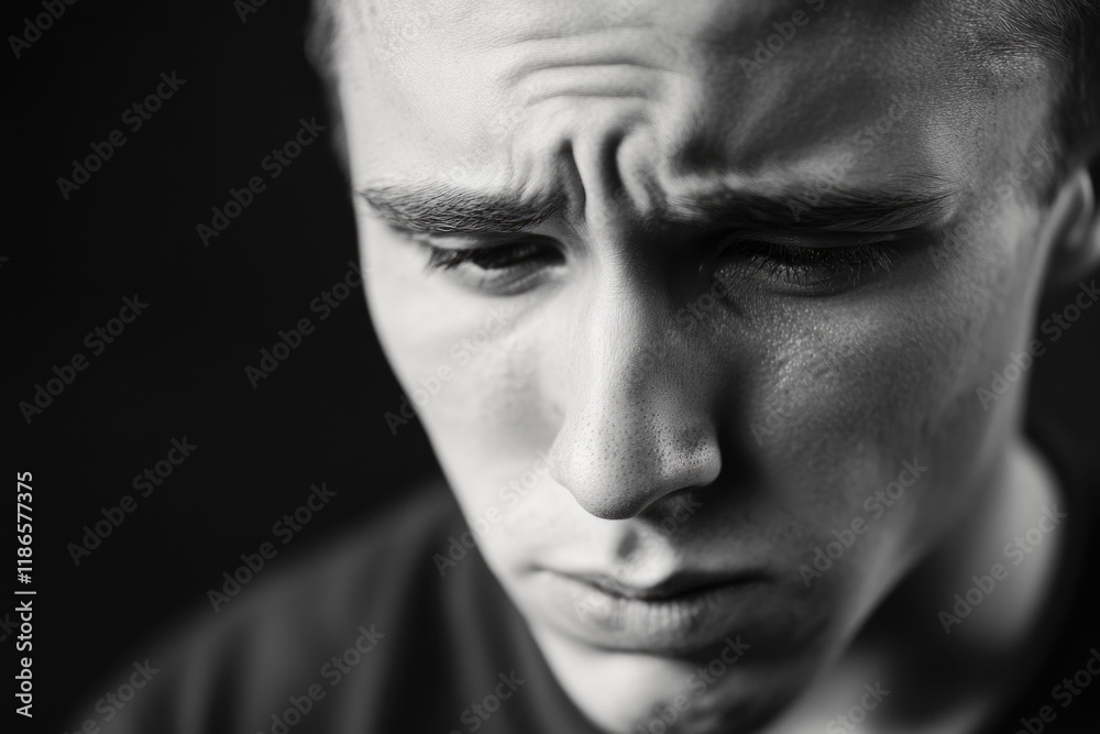 A person with their eyes shut, in a black and white photo A person with their eyes shut, in a black and white photo