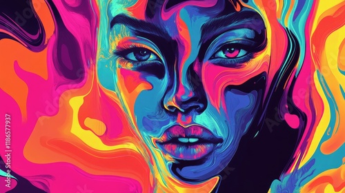 Wallpaper Mural Colorful Abstract Art Featuring a Stylized Female Face in Vibrant Swirls and Bold Hues Torontodigital.ca