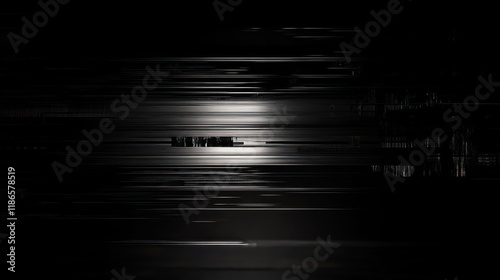 Abstract dark background with horizontal light streaks and glitches.