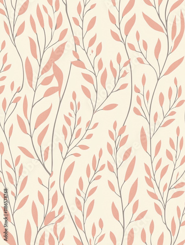 Elegant Peach and Gray Floral Seamless Pattern Botanical Design Soft Pastel Background Nature