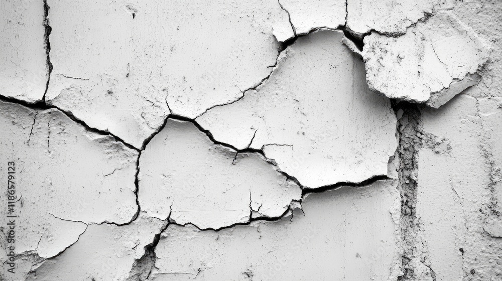 Obraz premium Cracked Grunge Wall Texture in Black and White with Vintage Aesthetic for Background Design Elements and Artistic Projects