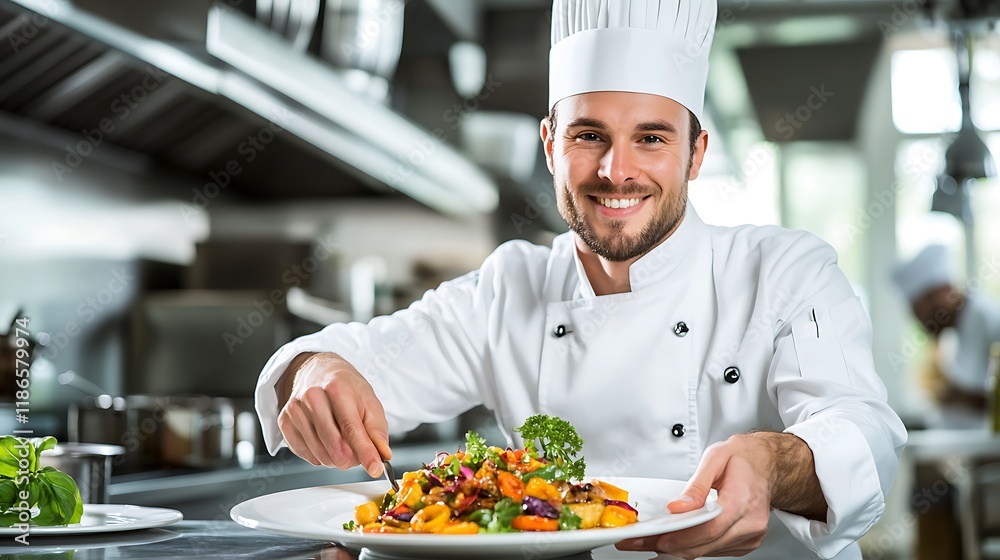 Professional chef preparing a delicious dish in a modern kitchen. Professional chef preparing a delicious dish in a modern kitchen.
