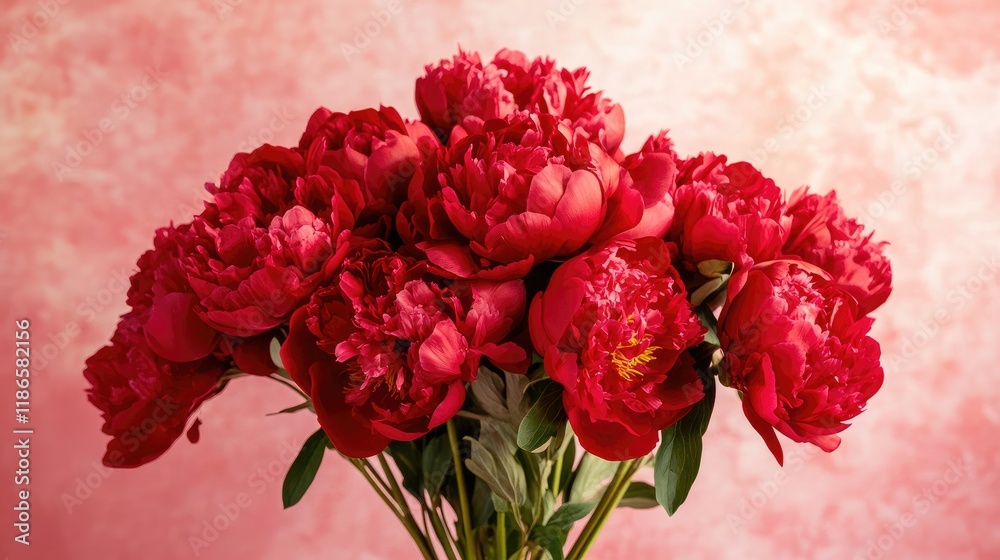 Vibrant red peony bouquet on pink background ideal for celebrations with space for messages and decorative banners for special occasions Vibrant red peony bouquet on pink background ideal for celebrations with space for messages and decorative banners for special occasions