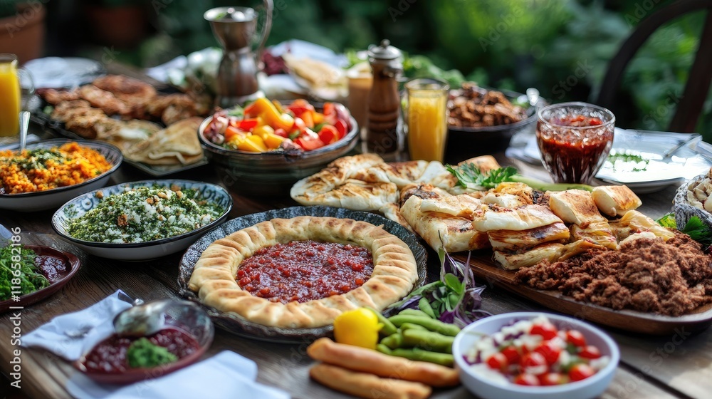 Turkish breakfast spread featuring boyoz with diverse dishes and fresh ingredients creating a vibrant and inviting dining experience Turkish breakfast spread featuring boyoz with diverse dishes and fresh ingredients creating a vibrant and inviting dining experience