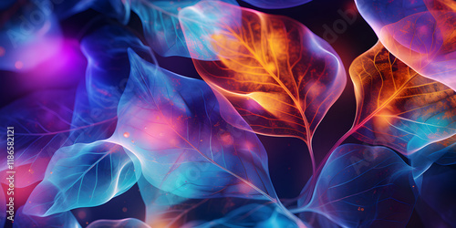 Abstract pastel neon background with tropical leaves