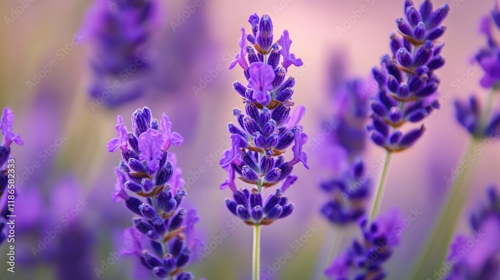 Close up of vibrant lavender flowers in a field with a soft focus creating an ethereal and calming atmosphere for nature lovers. Close up of vibrant lavender flowers in a field with a soft focus creating an ethereal and calming atmosphere for nature lovers.