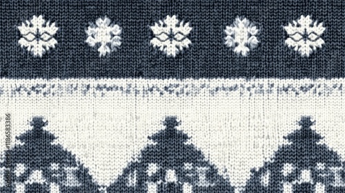 Winter knitted pattern wallpaper in grey and white showing traditional pullover design with snowflakes and geometric shapes. photo