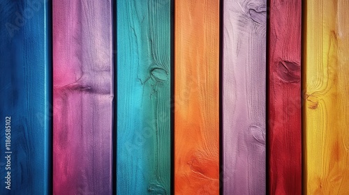 Colorful abstract wooden texture with vibrant hues of blue, pink, green, orange, and purple in vertical arrangement for creative backgrounds photo