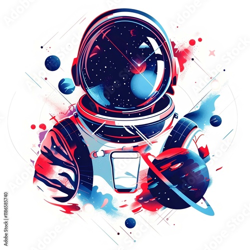 Astronaut with abstract art concept illustration 