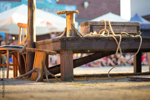 Wooden platform for gallows, western town, American town - details