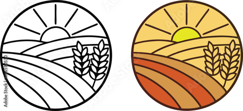 Rural Landscape Sun, Wheat, Fields, Farm, Harvest, Agriculture, Countryside, Nature, Scenic, Emblem photo