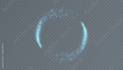 Bright magic light effect of bright comet glow in circle. Glowing stardust ring circle, shiny sparkles of magic starlight for web design and illustration.