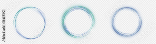 Blue Green Twirl Glowing Circle On White Background. Special Shining Effect. Vector PNG. For Web Design