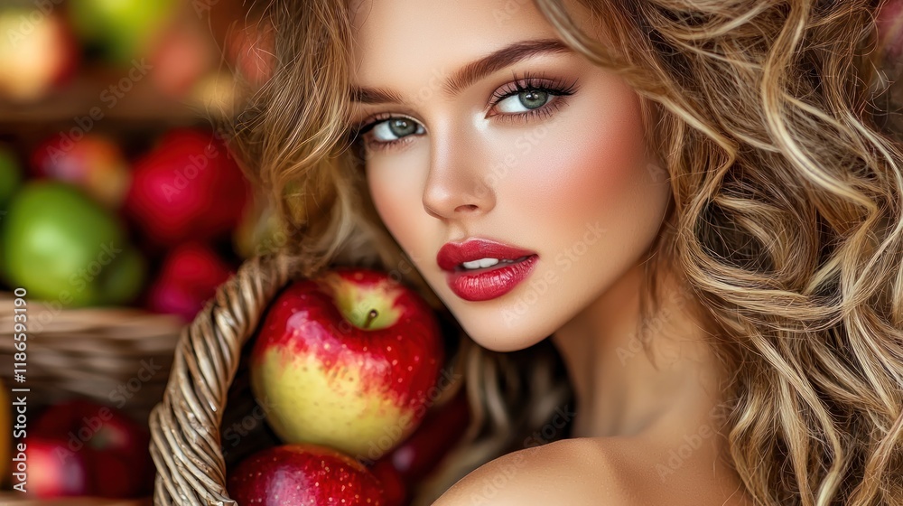 Woman with apples, beautiful, healthy, natural, close-up, portrait, Woman with apples, beautiful, healthy, natural, close-up, portrait,