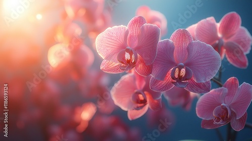 Beautiful Pink Orchid Flowers in Soft Light with Delicate Petals and Background