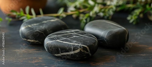 Shungite stones displaying unique natural patterns ideal for EMF protection and promoting energy balance in holistic practices photo