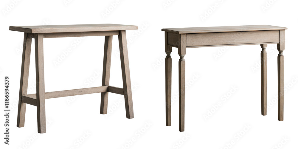 Fototapeta premium Pair of minimalist wooden desks in a clean modern design perfect for a home office or study space The simple elegant tables feature a sleek