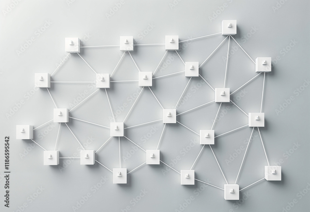 Fototapeta premium White cubes connect forming complex network pattern.