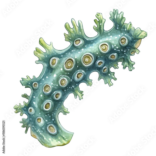 A watercolor painting of a Warty Sea Cucumber branch, isolated on a white background. Warty Sea Cucumber branch vector.
