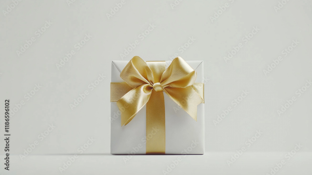 Elegant White Gift Box with Gold Ribbon Bow Festive Present Holiday Packaging Elegant White Gift Box with Gold Ribbon Bow Festive Present Holiday Packaging
