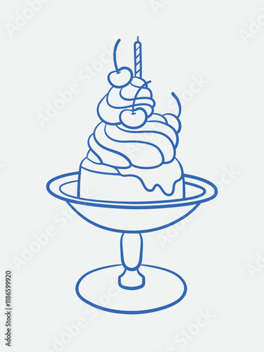 Hand-drawn dessert Illustration. Line art, ink, minimalist style. Vector illustration. Party collection.