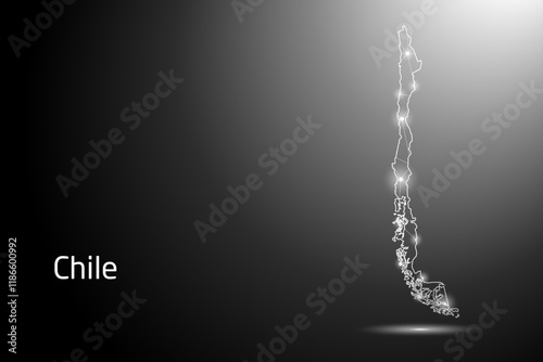 Abstract Mash Line and Point Scales on The Dark Gradient Background With Map of Chile. 3D Mesh Polygonal Network Connections. Vector illustration eps 10.	
