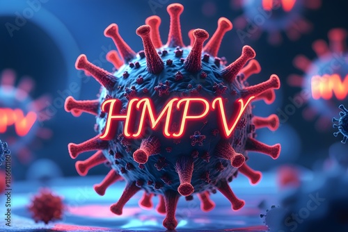 Human metapneumovirus HMPV, with blueprint of lungs and virus in the background. a respiratory virus causing flu photo