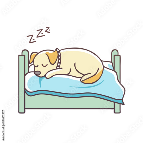dog sleeping in bed vector icon, pet day vector illustration - simple illustration of dog sleeping in bed perfect for logos, and pet day-themed designs.