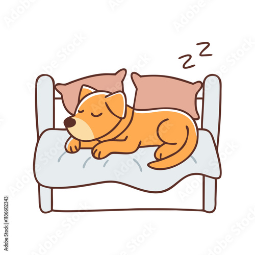 dog sleeping in bed vector icon, pet day vector illustration - simple illustration of dog sleeping in bed perfect for logos, and pet day-themed designs.