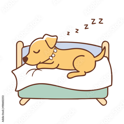 dog sleeping in bed vector icon, pet day vector illustration - simple illustration of dog sleeping in bed perfect for logos, and pet day-themed designs.