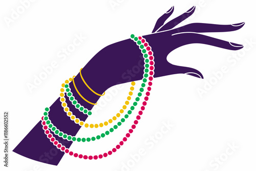 Mardi Gras Hand with Beads vector Silhouette on a white background
