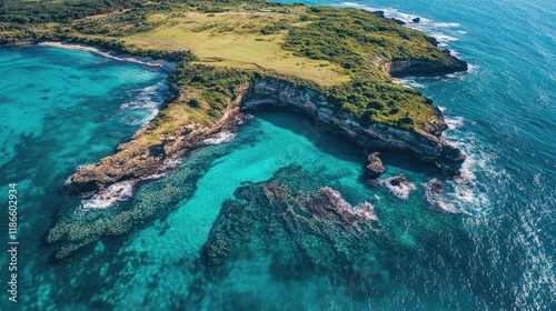 Aerial View of a Pristine Coastal Area Emphasizing Seabird Conservation and Natural Habitat Protection photo