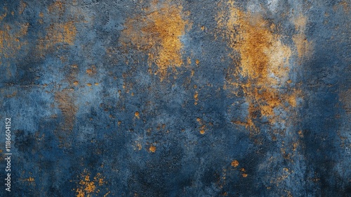 Rustic dark blue metallic texture with vibrant orange accents for creative design backgrounds and industrial aesthetics. photo