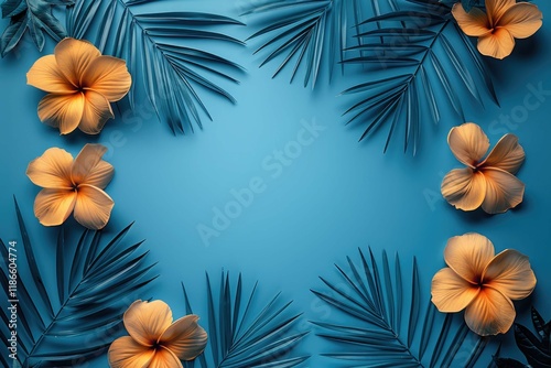 Exotic flower border cut out on a white background