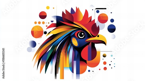 Vibrant abstract rooster portrait. Colorful, bold, and modern art. photo