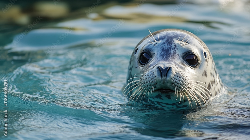 Fototapeta premium Seal interacting playfully in clear waters, showcasing the beauty of marine life and human connection in a serene aquatic environment
