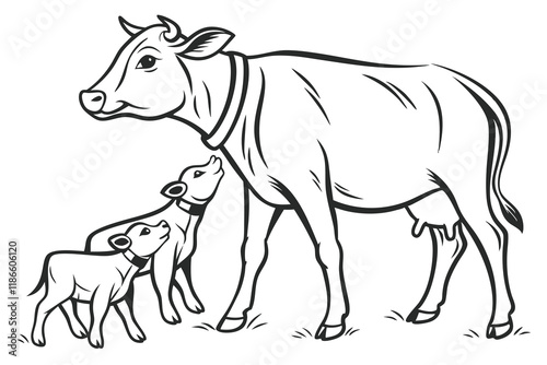 Принти на полотні A cow with clave vectors with a white background