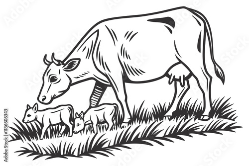 Bilde på lerret A cow with clave vectors with a white background