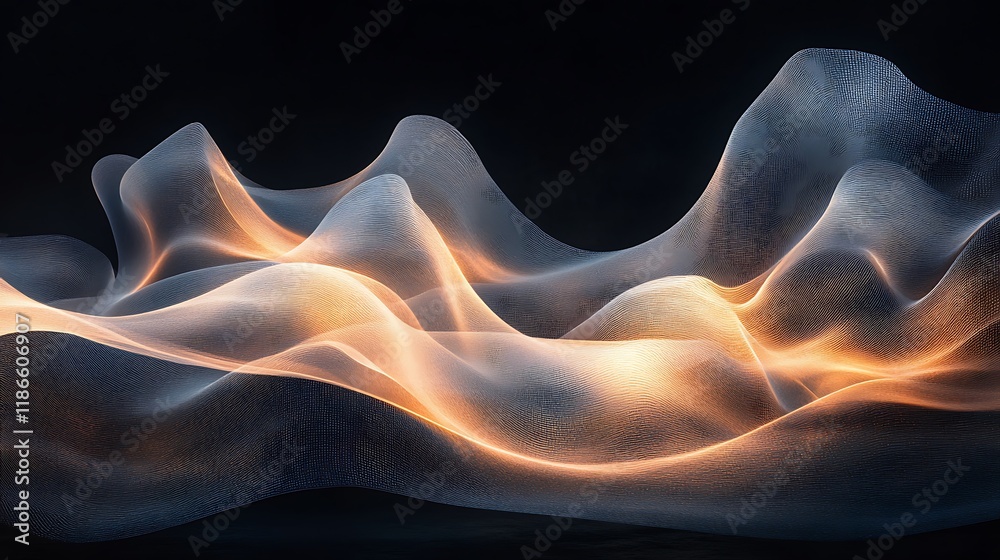 Fototapeta premium Flowing light waves abstract space digital art dark background dynamic view