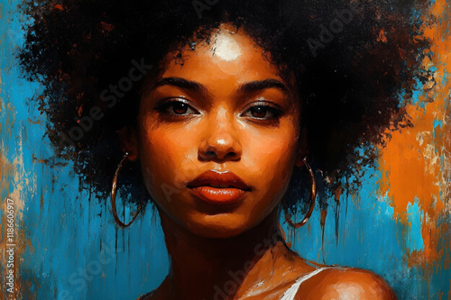 Abstract portrait of young beautiful independent proud African American woman. Black female close up with colors