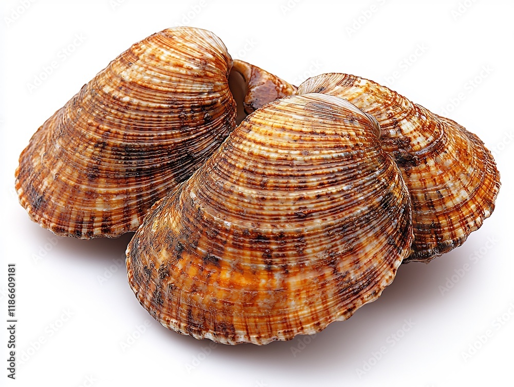Striped Shells Duo: A Close-Up of Two Exquisite Brown and White Seashells Striped Shells Duo: A Close-Up of Two Exquisite Brown and White Seashells