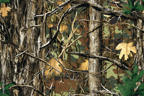 Forest Camo Pattern Featuring Real Tree Elements for Military Uniforms