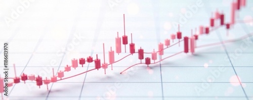 Wireframe stock market graph with abstract Japanese candlesticks on white background, wireframe, growth