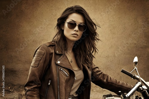 vintage woman biker fashion beauty sunglasses motorcycle