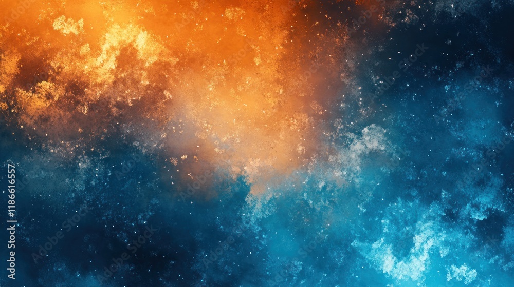 Obraz premium Abstract fiery orange and cool blue nebula, cosmic dust and stars.